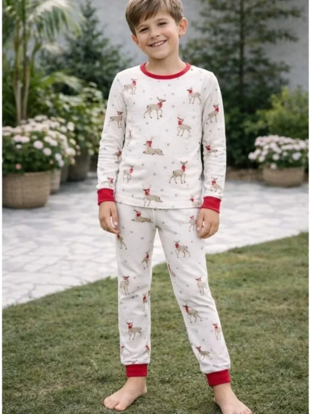Kyte BABY Long Sleeve Holiday Christmas Pajama Set in Cloud Deer 18-24M